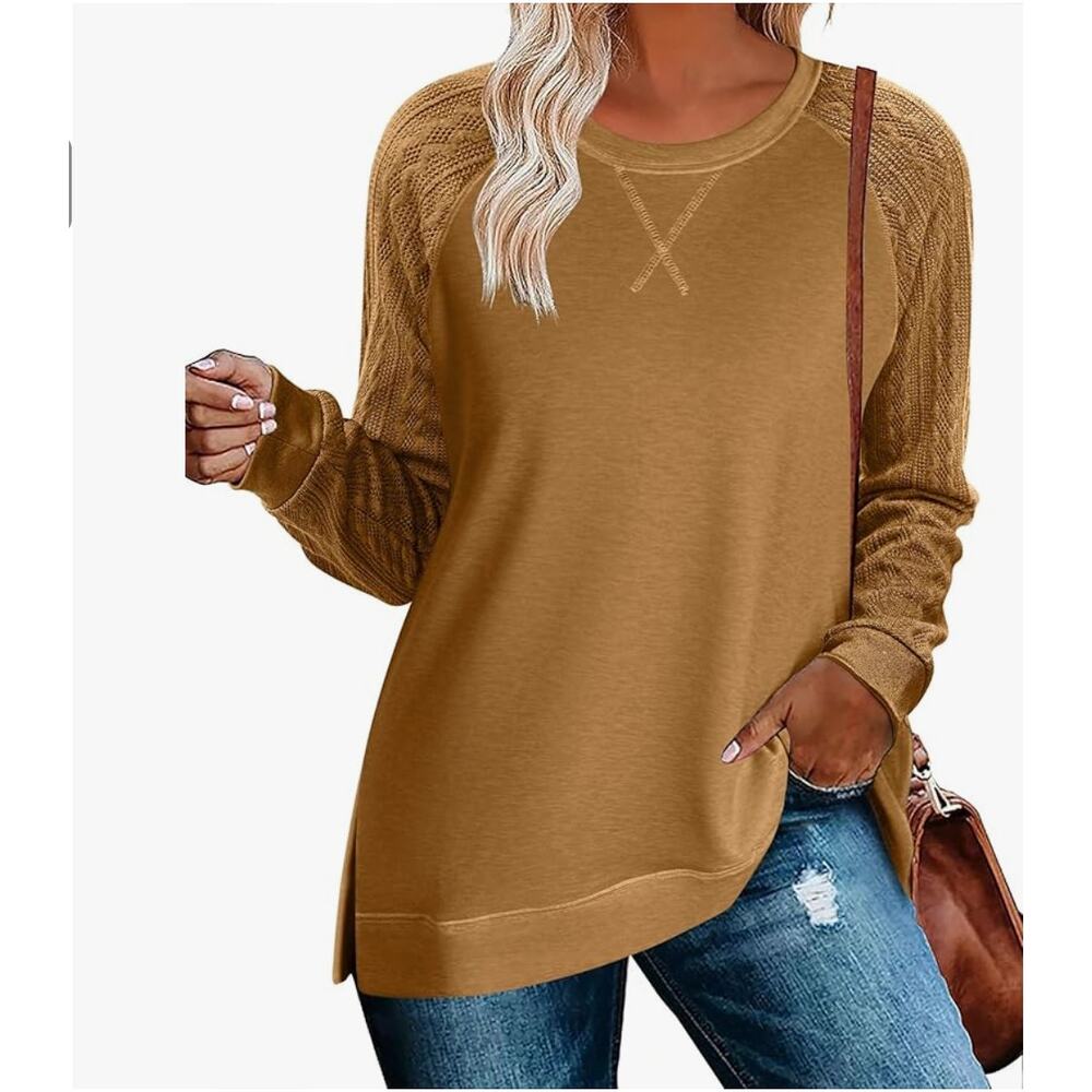 NWT Women Long Sleeve Lightweight Cable Knit Sleeve Shirt